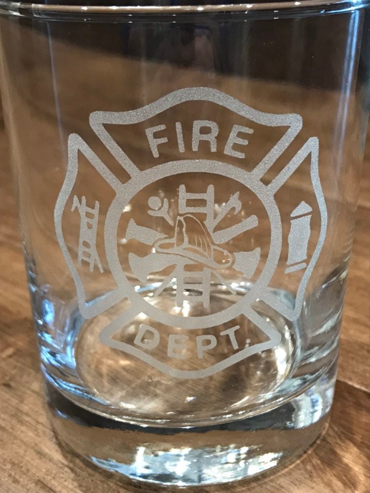 Firefighter whiskey glass back personalization