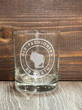 Wisconsin Old Fashioned whiskey glass, etched rocks glass
